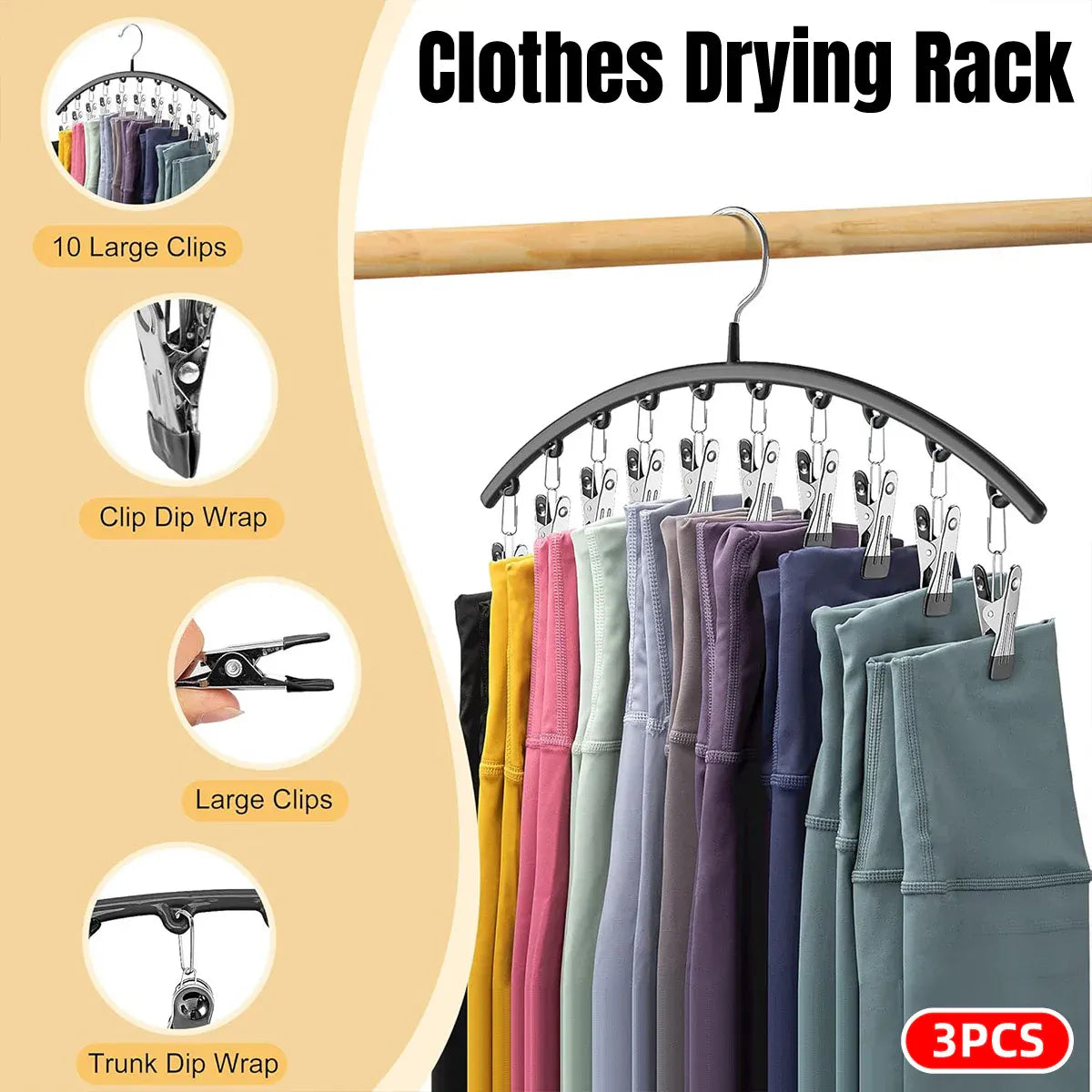 3PCS Sock Drying Rack Multi Clip Hanger Folding Clothes Line Laundry Holder Home
